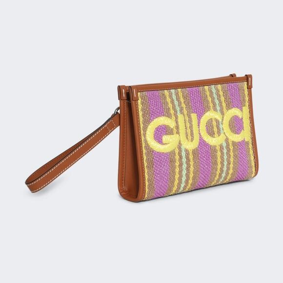 Gucci Multicolor Jute Pouch with Leather Trim NWT - Picture 3 of 8